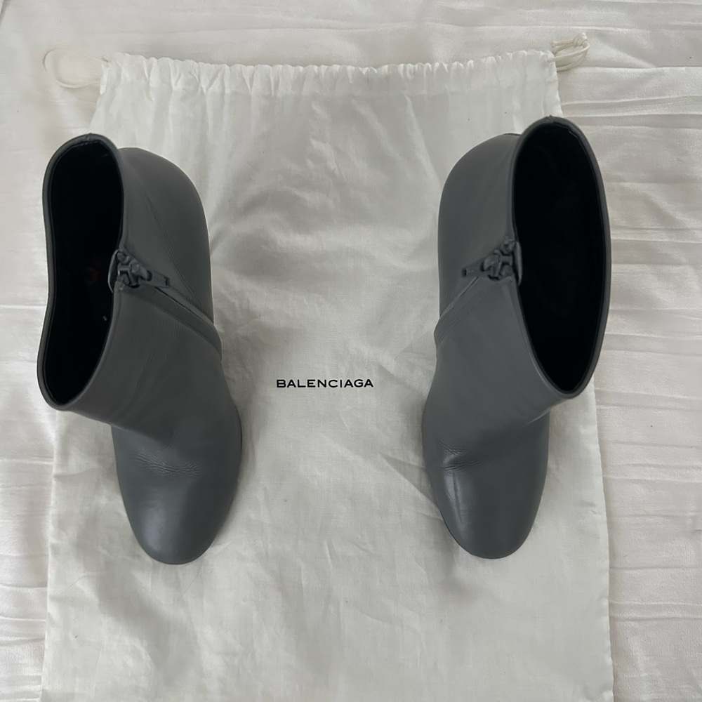 Balenciaga Charcoal Leather Ankle Boots